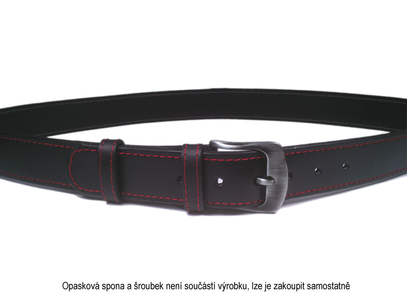 Kožený opasek, pásek na kalhoty černý, řemen, červené prošití